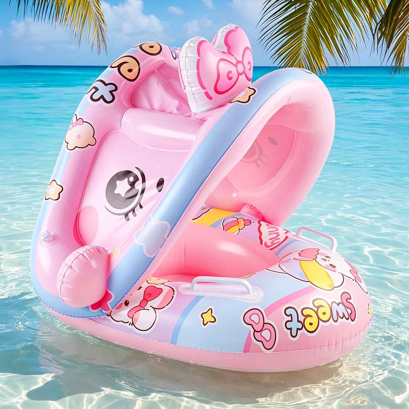 Pool Float Ring Inflatable - 1 Stück Aufblasbarer Pool-Schwimmsitz mit Sonnendach,