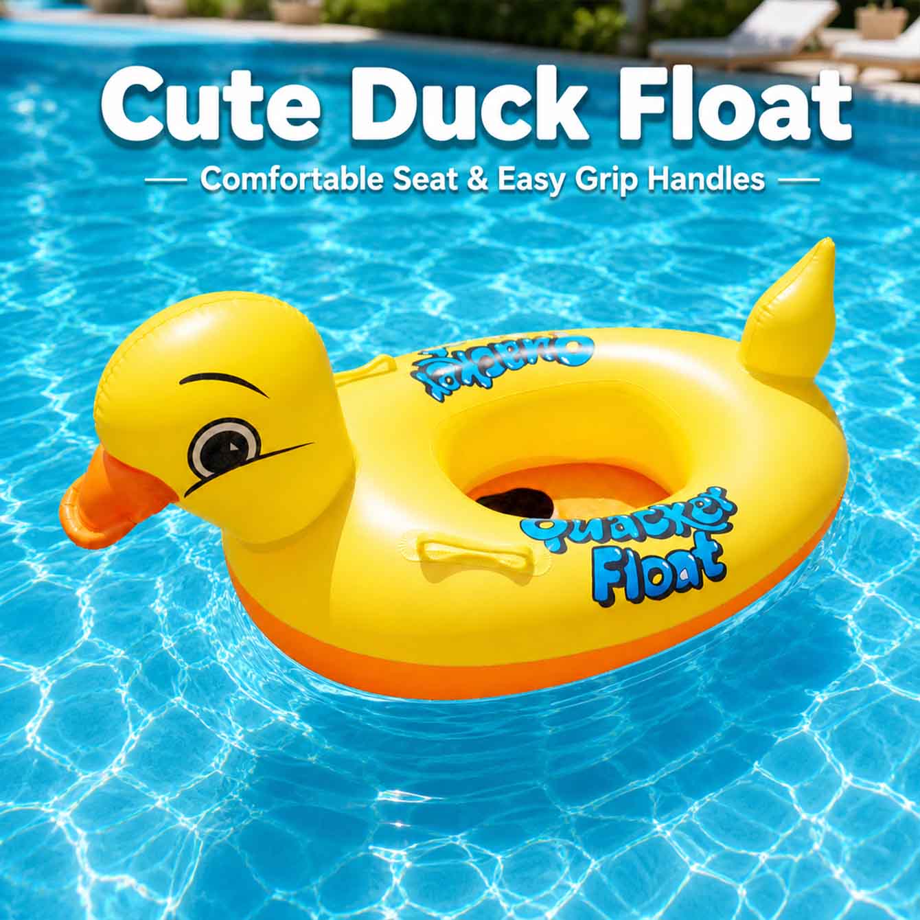 Pool Float Ring Inflatable - 1 Stück Aufblasbare Enten-Schwimmsitzauflage mit Griffen