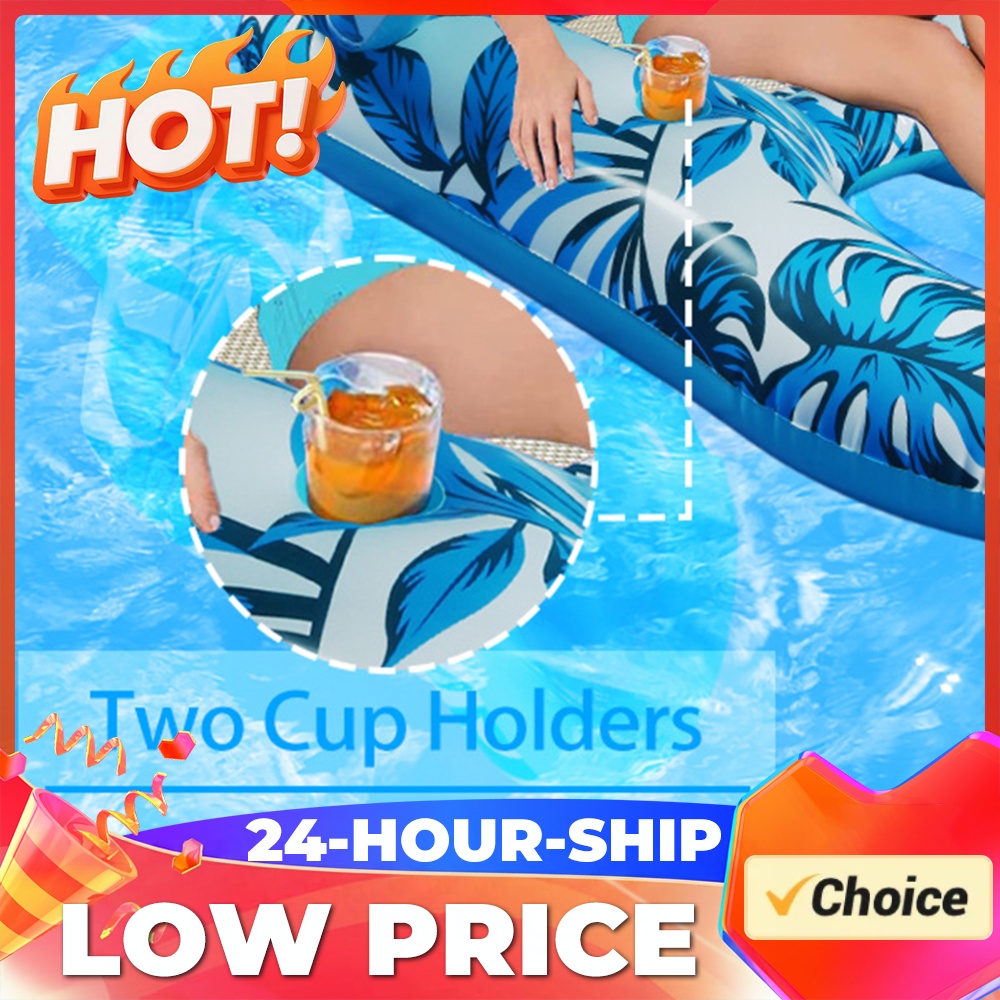 Pool Lounger Inflatable - Schwimmbadmatratze mit Sonnenschutz, aufblasbares Wasserbett, schwimmendes