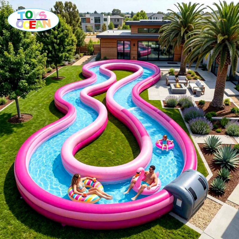 Water Slide Inflatable - Kommerzieller aufblasbarer Lazy River, pinker Wellen-