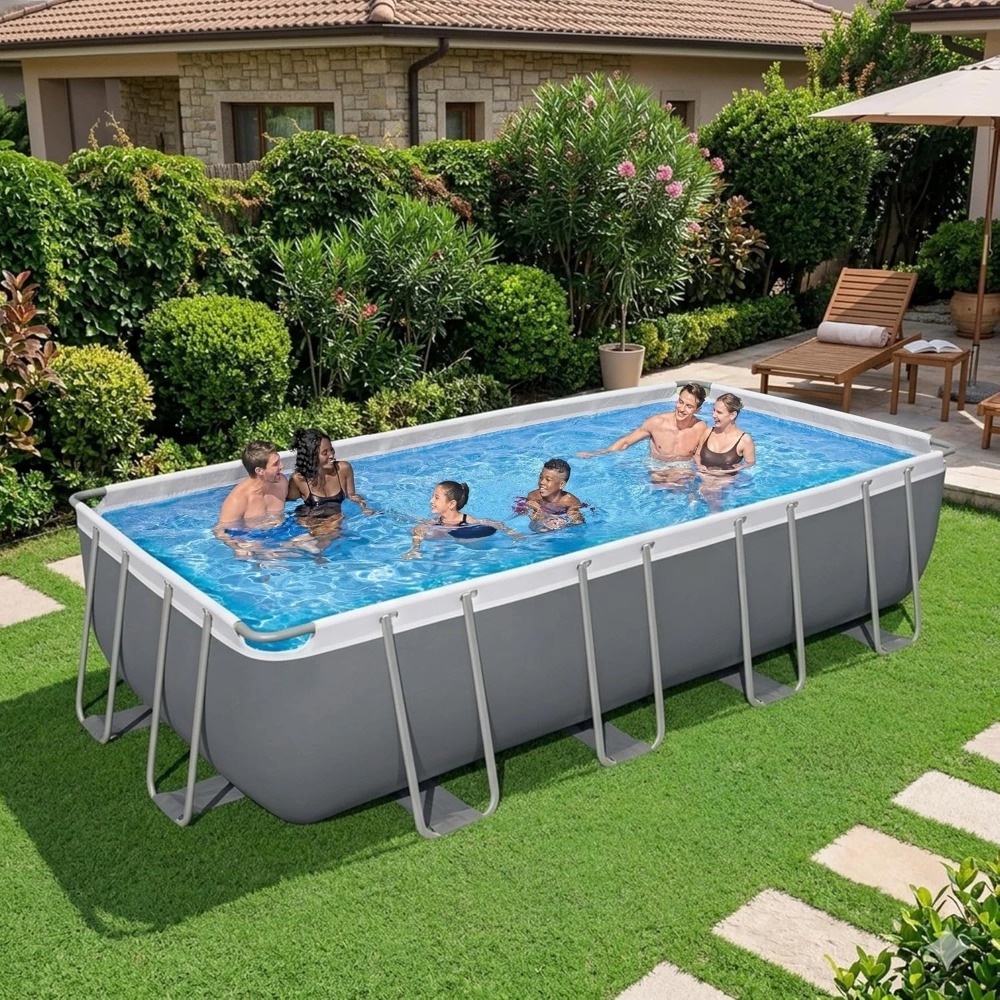 Pool Ladder Above Ground - Rechteckiger Aufstellpool mit Metallrahmen, Filterpumpe, Leiter