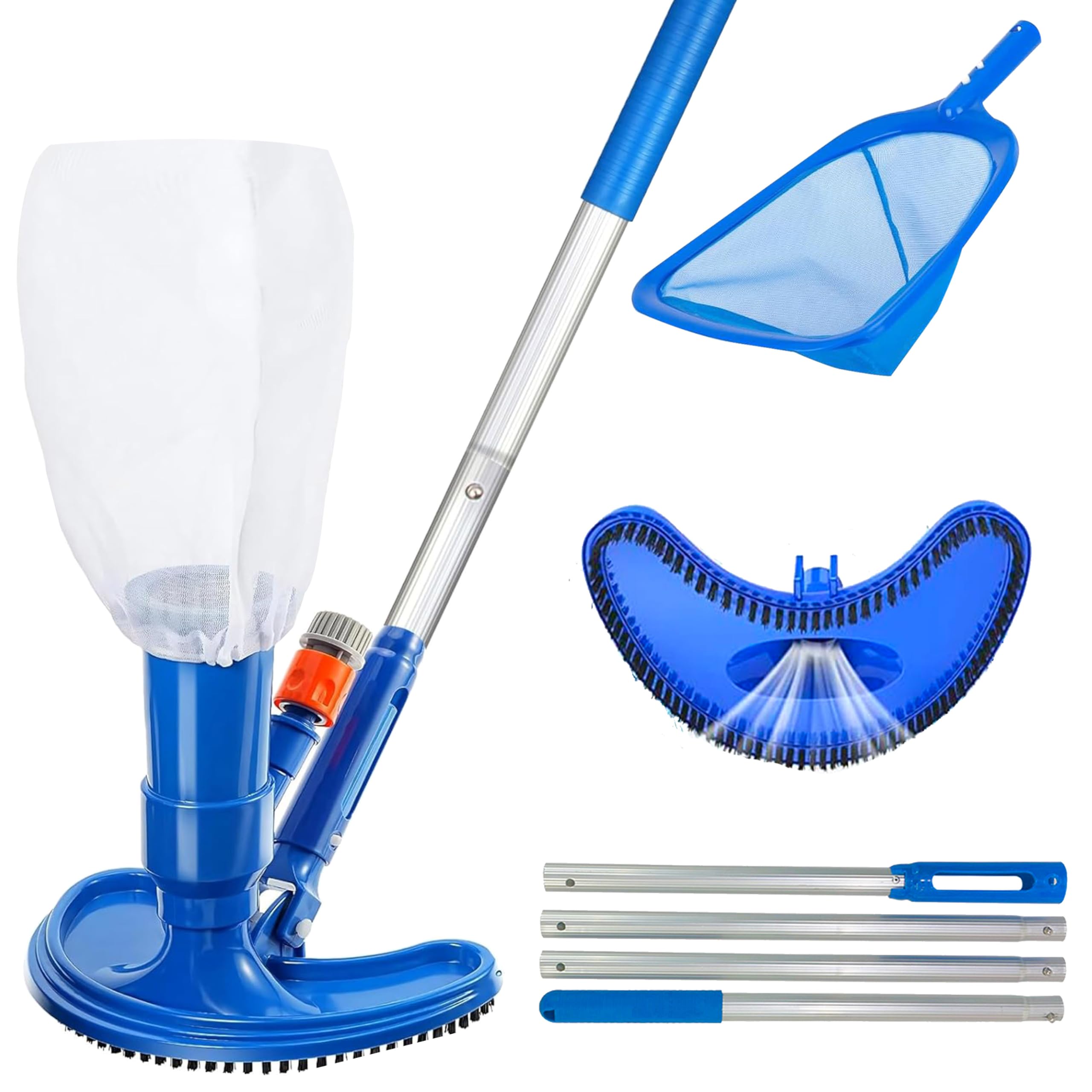 Pool Vacuum Manual - 60-Zoll-Pool-Staubsauger, Hand-Teleskopstange, tragbares Toolkit, Bürste, Schwimmstaubsauger