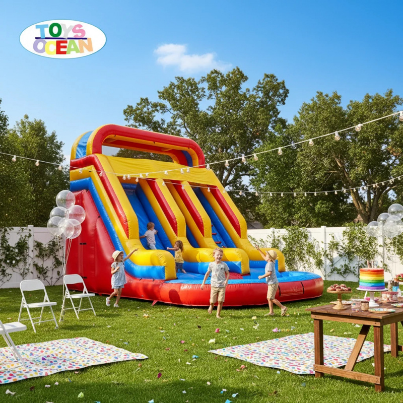 Rot-Gelb-Blaue Dreifach-Wasser – Water Slide Inflatable Bewertung und Preis