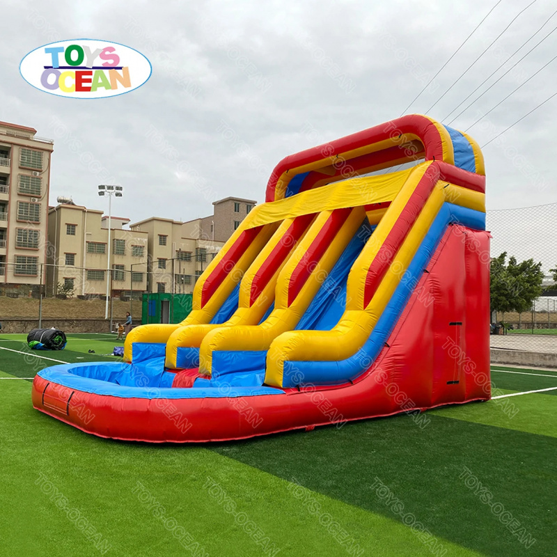 Rot-Gelb-Blaue Dreifach-Wasser – Water Slide Inflatable Bewertung und Preis
